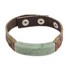 Load image into Gallery viewer, Men&#39;s Leather Wristband Bracelet with Light Green Jade - Light Green Maya Fortress | NOVICA
