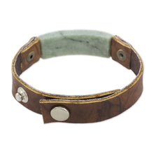 Load image into Gallery viewer, Men&#39;s Leather Wristband Bracelet with Light Green Jade - Light Green Maya Fortress | NOVICA
