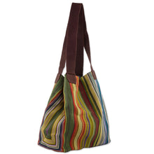 Load image into Gallery viewer, 100% Cotton Handwoven Colorful Striped Tote Handbag - Earth and Sky | NOVICA
