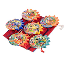 Load image into Gallery viewer, Six Colorful Handcrafted Ceramic Eclipse Ornaments - Flower Eclipse | NOVICA
