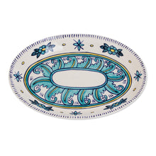 Load image into Gallery viewer, Artisan Crafted Oval Ceramic Platter with Floral Motif - Bermuda | NOVICA
