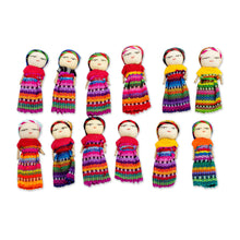 Load image into Gallery viewer, Twelve Cotton Worry Dolls with a Pinewood Box from Guatemala - Country Beauties | NOVICA
