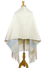 Load image into Gallery viewer, Creamy Cotton Handwoven Shawl with Light Blue Stars - Azure Stars of Teotitlan | NOVICA
