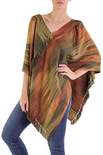 Load image into Gallery viewer, Hand Woven Ginger Rayon Poncho from Guatemala - Ethereal Ginger | NOVICA
