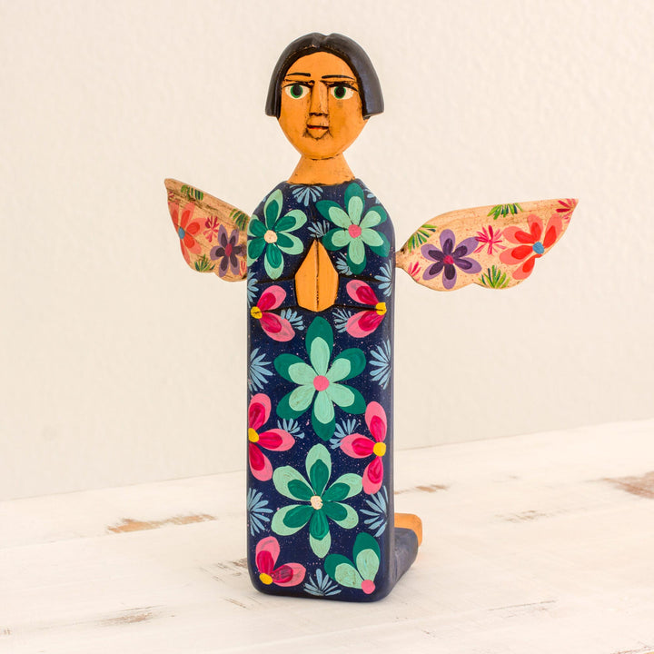 Hand Carved and Painted Wood Angel Sculpture from Guatemala - Sky Angel | NOVICA