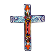 Load image into Gallery viewer, Hand Crafted Multicolored Ceramic Wall Cross From Mexico - Orange Lily | NOVICA
