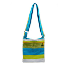 Load image into Gallery viewer, Handwoven Striped Cotton Sling Handbag from El Salvador - Citron Combination | NOVICA
