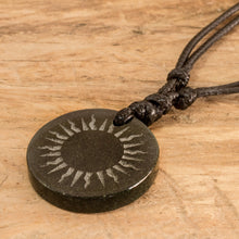 Load image into Gallery viewer, Black Jade Sun Pendant Necklace from Guatemala - Mayan Sunlight | NOVICA
