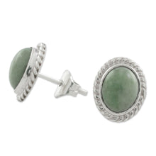 Load image into Gallery viewer, Light Green Jade Oval Stud Earrings from Guatemala - Oval Lassos | NOVICA
