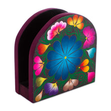 Load image into Gallery viewer, Hand-Painted Copal Wood Napkin Holder from Mexico - Flowering Tradition | NOVICA
