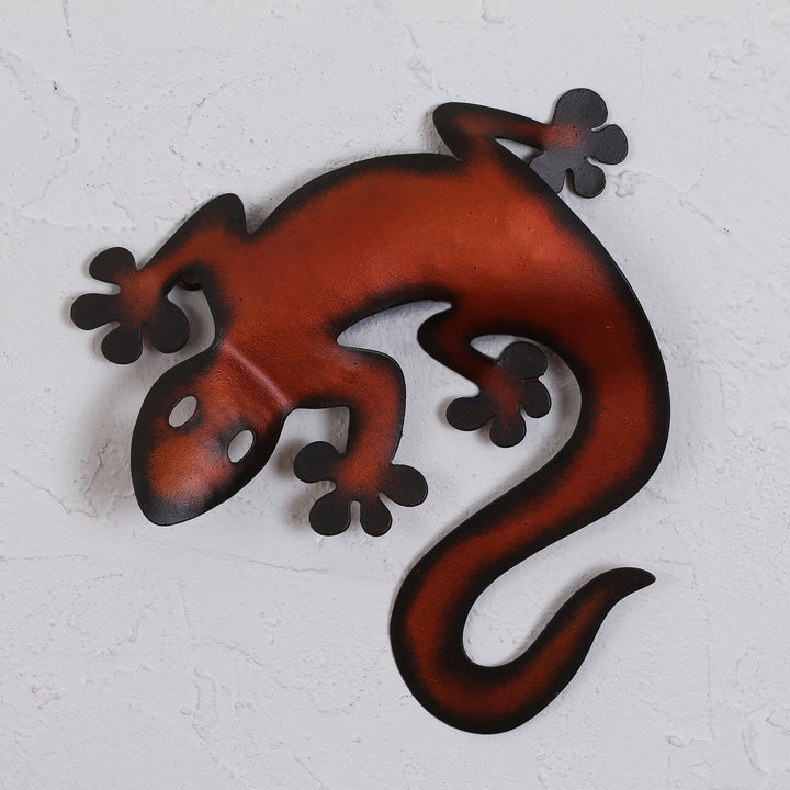 Handcrafted Steel Lizard Wall Sculpture from Mexico - Climbing Lizard | NOVICA