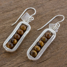 Load image into Gallery viewer, Fine Silver and Tiger&#39;s Eye Dangle Earrings from Guatemala - Beauty Without End | NOVICA
