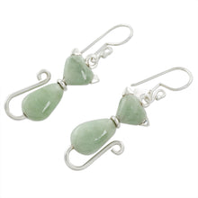 Load image into Gallery viewer, Jade Cat Dangle Earrings in Light Green from Guatemala - Cats of Love in Light Green | NOVICA
