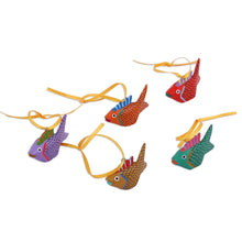 Load image into Gallery viewer, Painted Wood Alebrije Fish Ornaments (Set of 5) from Mexico - Sweet Fish | NOVICA
