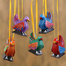 Load image into Gallery viewer, Wood Alebrije Chicken Ornaments (Set of 5) from Mexico - Sweet Chickens | NOVICA
