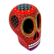 Load image into Gallery viewer, Mexican Hand Painted Terracotta Hue Wooden Skull Figurine - Death and Folklore | NOVICA
