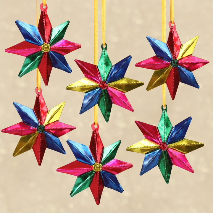 Mexican Artisan Crafted Tin Star Ornaments (set of 6) - Guiding Stars | NOVICA