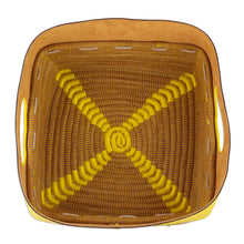 Load image into Gallery viewer, Leather and Pine Needle Decorative Basket from Nicaragua - Sunny Yellow | NOVICA
