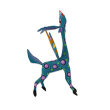 Load image into Gallery viewer, Teal Alebrije Gazelle with Multicolor Hand Painted Motifs - Winged Song | NOVICA
