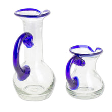 Load image into Gallery viewer, Handblown Small Recycled Glass Pitchers (Pair) - Clear Seas | NOVICA
