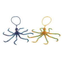 Load image into Gallery viewer, Hand-Beaded Glass Octopus Ornaments from Guatemala (Pair) - Marine Beauty | NOVICA
