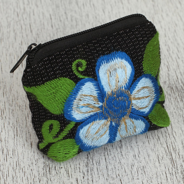 Floral Embroidered Cotton Coin Purse from Mexico - Exalted Flower | NOVICA