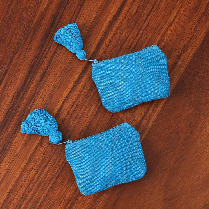 Blue Cotton Coin Purses in Blue from Mexico (Pair) - Blue Cuties | NOVICA