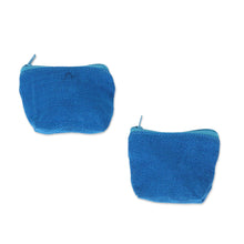 Load image into Gallery viewer, Blue Cotton Coin Purses in Blue from Mexico (Pair) - Blue Cuties | NOVICA
