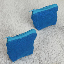 Load image into Gallery viewer, Blue Cotton Coin Purses in Blue from Mexico (Pair) - Blue Cuties | NOVICA
