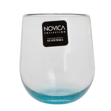 Load image into Gallery viewer, Set of Four Recycled Glass Stemless Wine Glasses in Blue - Glistening Sea | NOVICA
