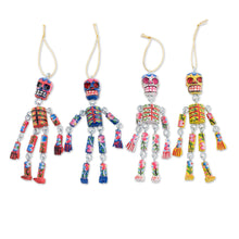 Load image into Gallery viewer, Wood Floral Skeleton Ornaments from Guatemala (Set of 4) - Colorful Tradition | NOVICA
