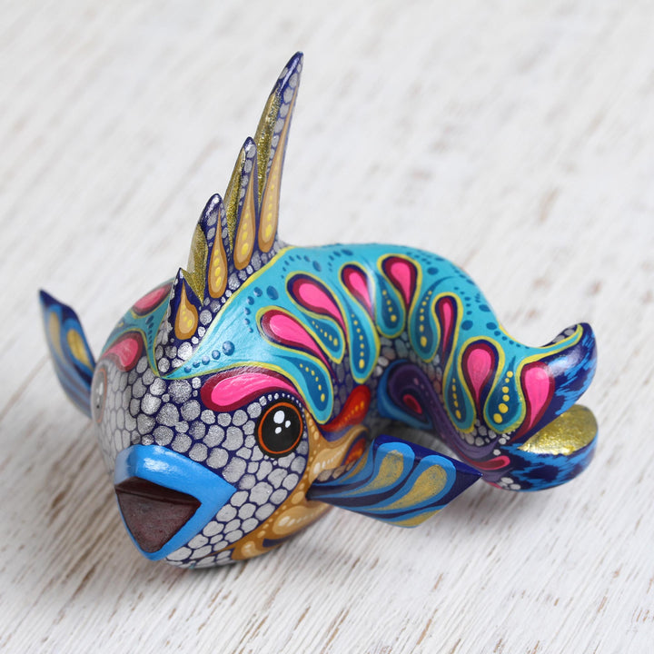 Hand-Painted Wood Alebrije Fish Figurine from Mexico - Shimmering Fish | NOVICA