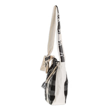 Load image into Gallery viewer, Handwoven Cotton Bucket Bag in Black and Ivory - Black and Ivory | NOVICA
