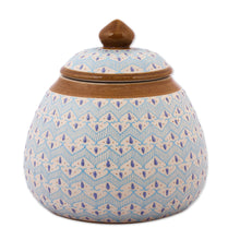 Load image into Gallery viewer, Blue Chevron Motif Ceramic Round Decorative Jar - Chevron Tears | NOVICA
