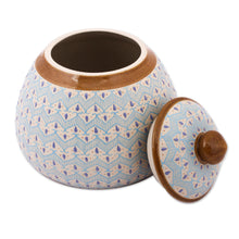 Load image into Gallery viewer, Blue Chevron Motif Ceramic Round Decorative Jar - Chevron Tears | NOVICA
