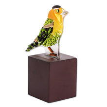 Load image into Gallery viewer, Art Glass Sculpture of a Wilson&#39;s Warbler from El Salvador - Wilson&#39;s Warbler | NOVICA
