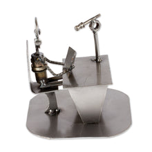 Load image into Gallery viewer, Recycled Metal Auto Part Sculpture of Seated Broadcaster - Broadcaster | NOVICA
