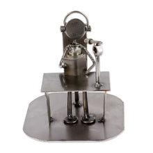 Load image into Gallery viewer, Recycled Metal Auto Part Sculpture of Seated Broadcaster - Broadcaster | NOVICA
