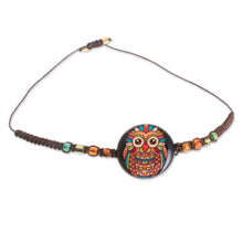 Load image into Gallery viewer, Owl-Themed Glass Beaded Macrame Pendant Bracelet - Colorful Owl | NOVICA
