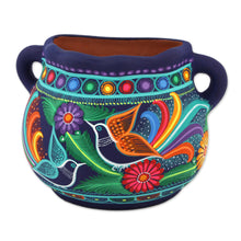 Load image into Gallery viewer, Hand-Painted Floral Ceramic Wall Planter from Mexico - Desires of the Garden | NOVICA
