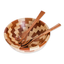 Load image into Gallery viewer, Palo Blanco and Caoba Wood Salad Bowl and Spoons - Home Freshness | NOVICA
