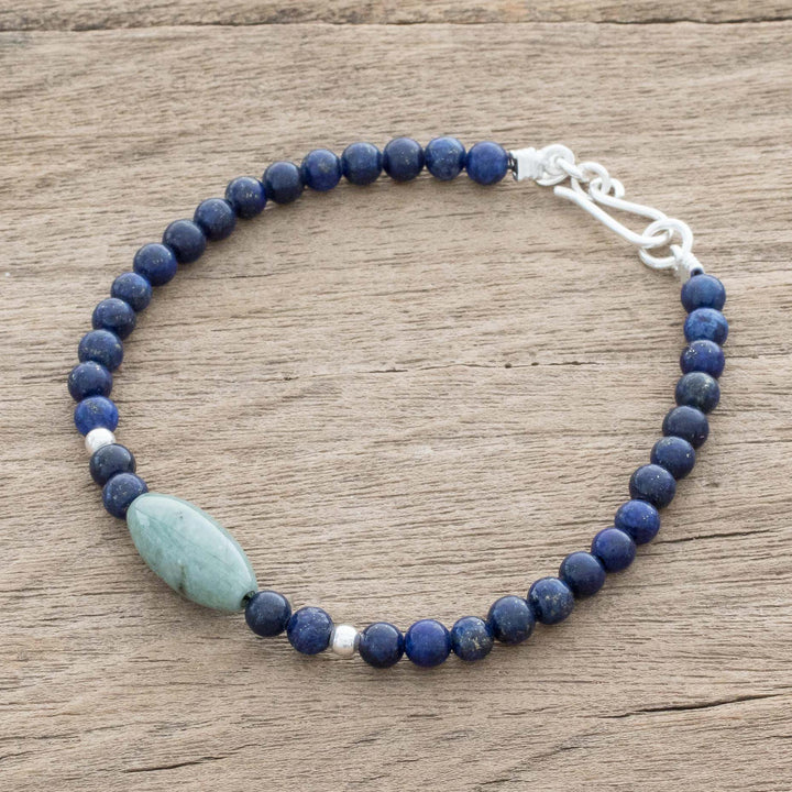 Jade and Lapis Lazuli Beaded Bracelet from Guatemala - Cool Serenity | NOVICA