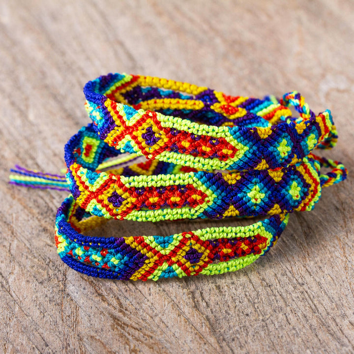 Colorful Geometric Cotton Wristband Bracelets (Set of 3) - Artisanal Geometry | NOVICA