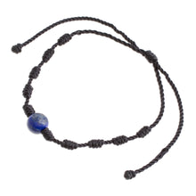 Load image into Gallery viewer, Lapis Lazuli and Nylon Knotted Cord Adjustable Bracelet - Bold Texture in Blue | NOVICA
