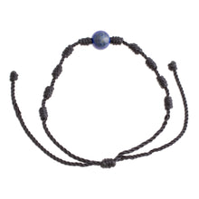 Load image into Gallery viewer, Lapis Lazuli and Nylon Knotted Cord Adjustable Bracelet - Bold Texture in Blue | NOVICA
