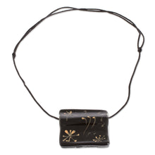 Load image into Gallery viewer, Black Recycled Glass Pendant Necklace from Costa Rica - Starry Dreams in Black | NOVICA
