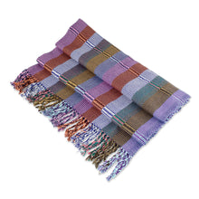 Load image into Gallery viewer, Rose and Amethyst Handwoven Guatemalan Cotton Shawl - Amethyst Country Garden | NOVICA
