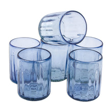 Load image into Gallery viewer, Fluted Blue Hand Blown Tumbler Glasses (Set of 6) - Fiesta Azul | NOVICA

