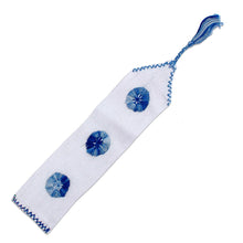 Load image into Gallery viewer, Handwoven White Cotton Bookmark with Blue Embroidery - San Cristobal Skies | NOVICA
