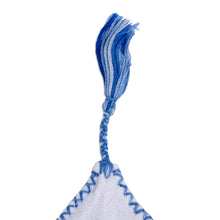 Load image into Gallery viewer, Handwoven White Cotton Bookmark with Blue Embroidery - San Cristobal Skies | NOVICA

